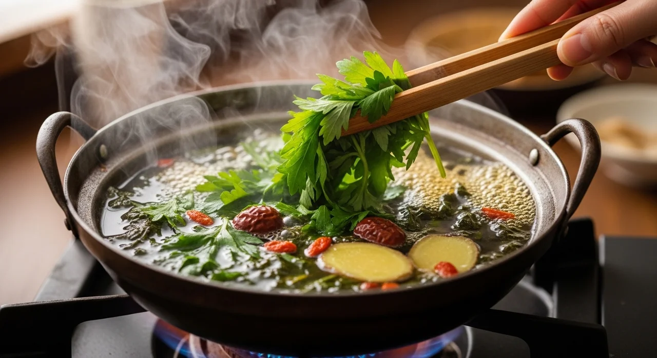 향긋한 쑥국 끓이는 과정: 쓴맛 없이 깊은 맛을 내는 비법